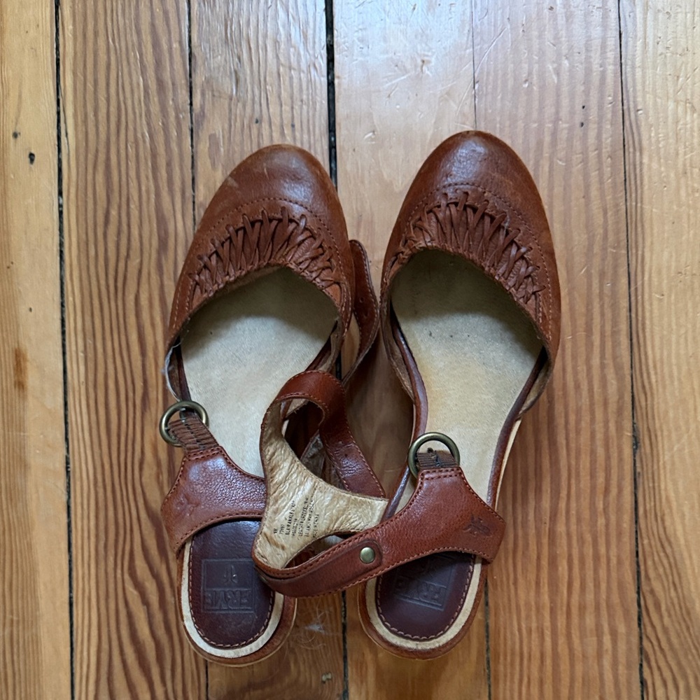 Frye cognac Leather Women's platform strappy shoes